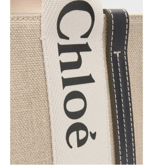 Chloe Woody Small Tote Bag in Linen with Crossbody Strap - Picture 5 of 8